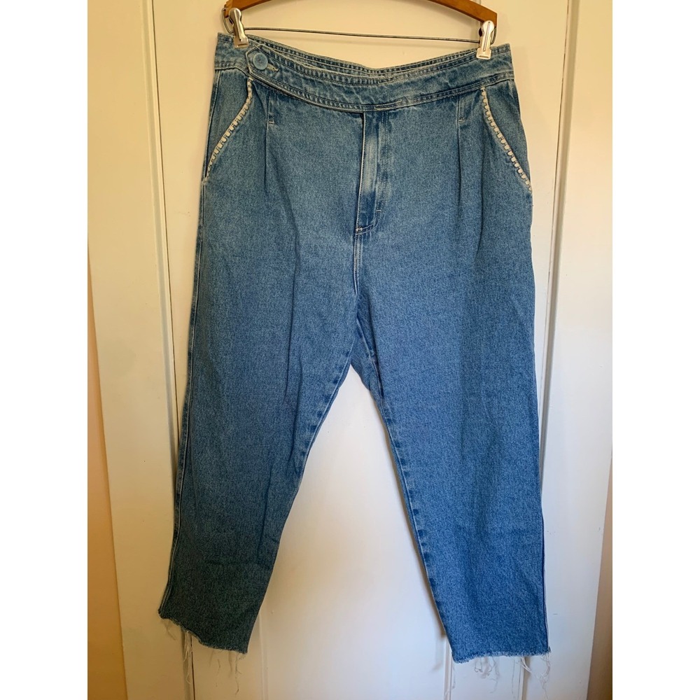 Marfinno Bem Me Quer High Rise Pleated Tapered Jeans Blue Raw Hem Size 48